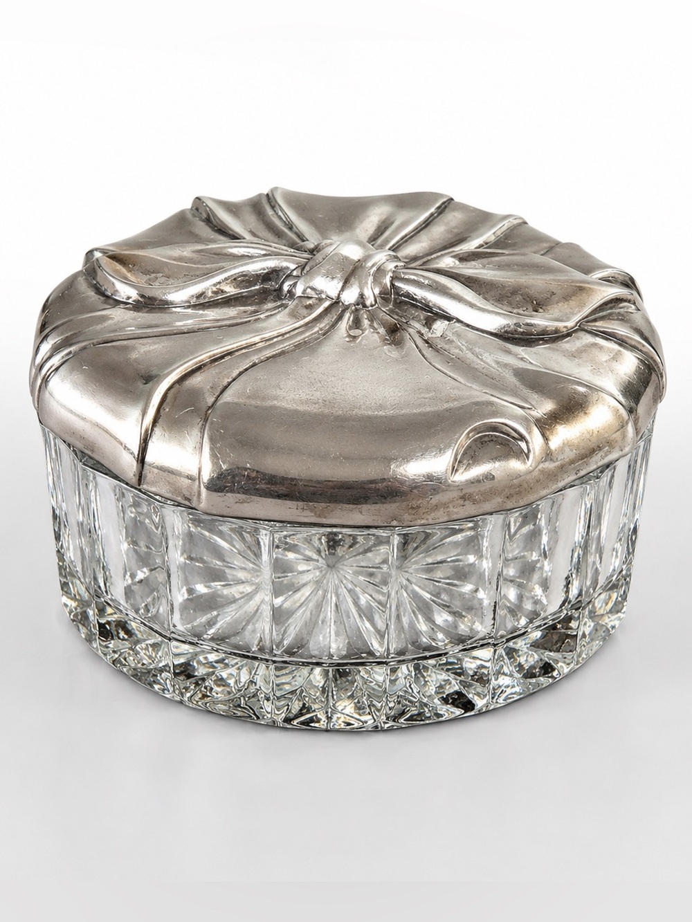 Vintage Godinger Silver Plated Powder Puff Vanity Dish Mirror Lid Glass Jar
